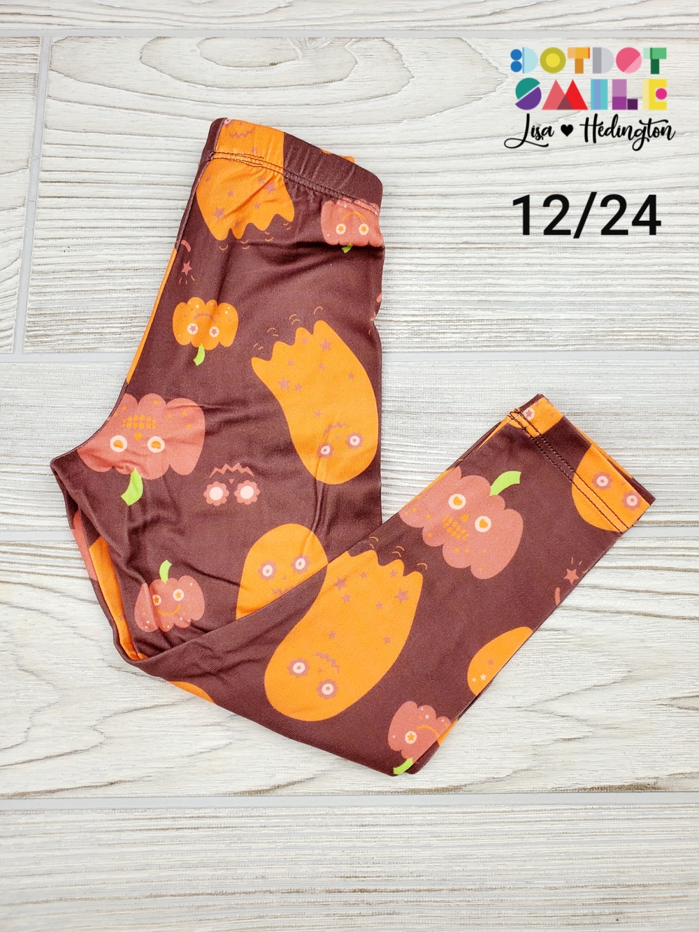 NWT DotDotSmile Brown Leggings with Orange Pumpkin Print-12/24 Months